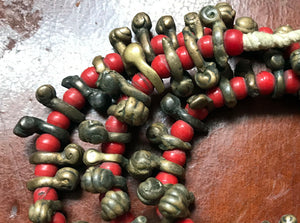 Strand of Antique Nigerian Brass "Peanut" and Czech Glass Beads