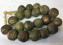 Strand of Large Brass Basket Beads from Ghana