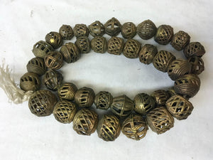 Strand of Assorted Brass Basket Beads from Ghana