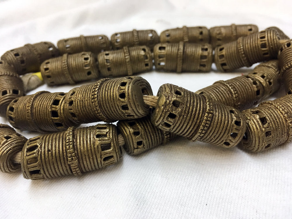 Strand of Large Brass Drum Beads from Ghana