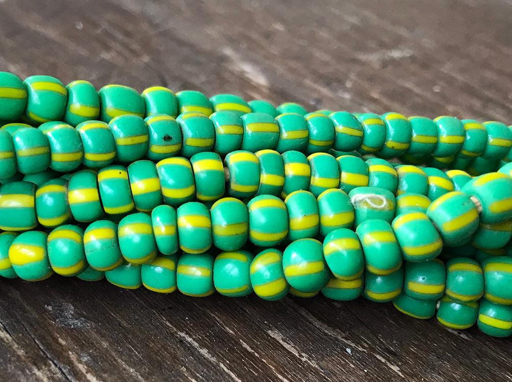 Strand of Classic Antique Green and Yellow Glass Trade Beads