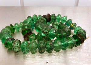 Strand of Antique Green Glass Vaseline Beads