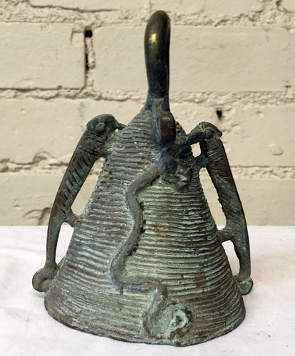 Brass Bell  from Nigeria with Chameleon and Snake Ornaments