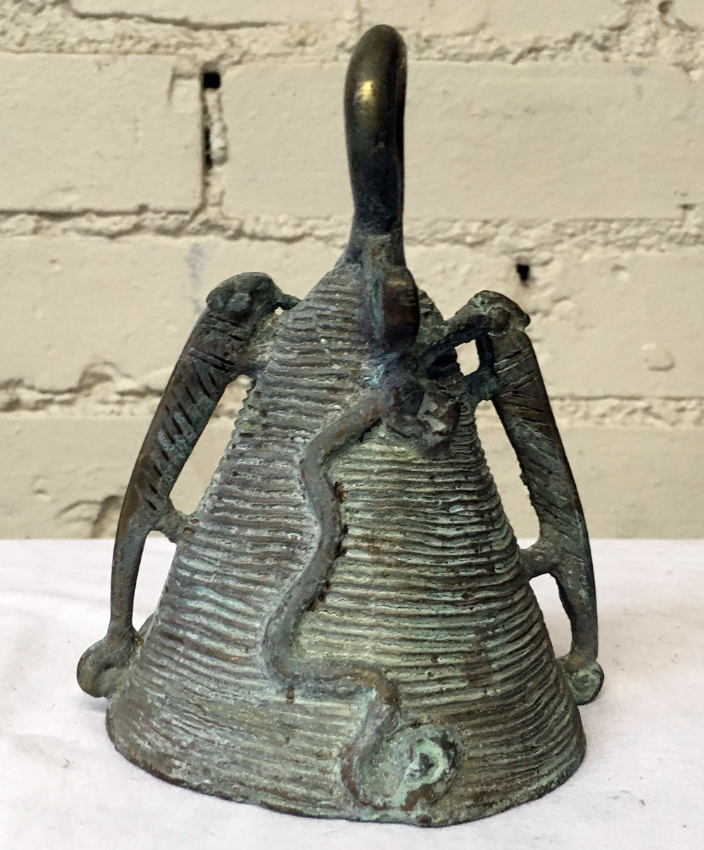 Brass Bell  from Nigeria with Chameleon and Snake Ornaments