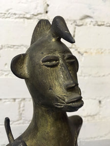 Large Solid Brass Nigerian Warrior Figure
