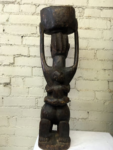 Vintage Wood Yoruba Sculpture of Mother and Child