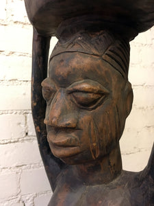 Vintage Wood Yoruba Sculpture of Mother and Child
